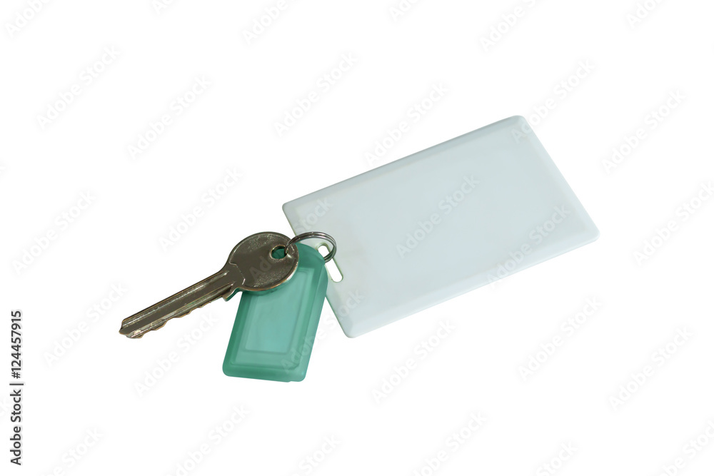 key with a blank tag and key card, hotel key card on white backg Stock ...