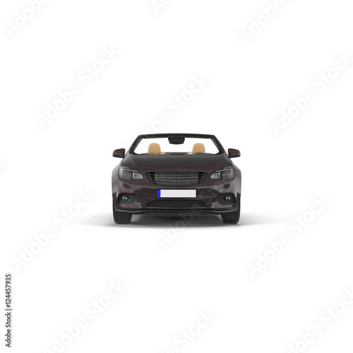 Front view convertible car isolated on a white. 3D illustration