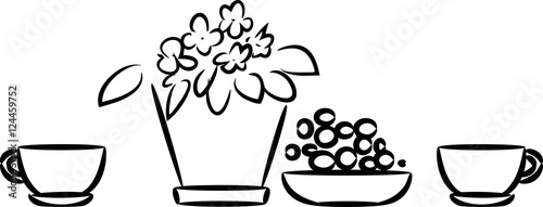 Still Life with houseplant in flowerpot and cup
