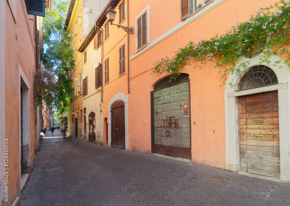 old town italian street in Trastevere, Rome, Italy