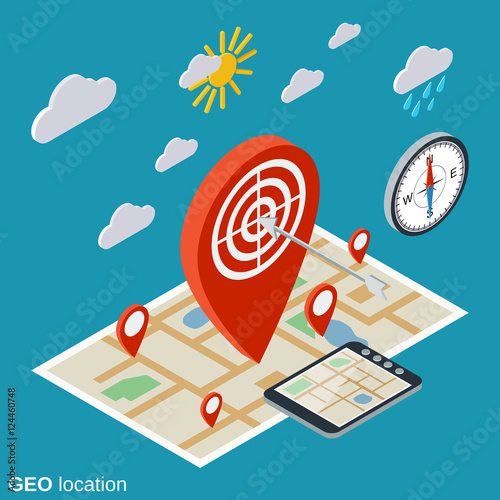 Geo location, navigation flat isometric vector concept