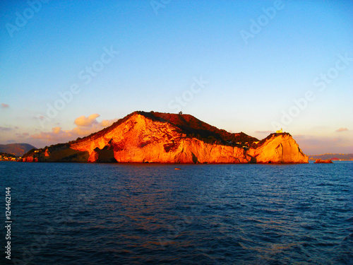 Vivara, an island in the Bay of Naples at sunset in the sun