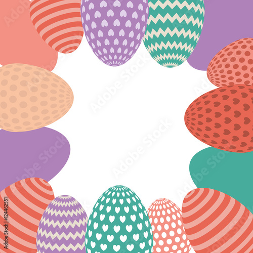 happy easter colorful eggs background over white background. vector illustration