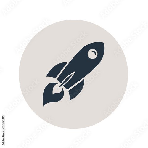 Icono plano cohete espacial en circulo gris