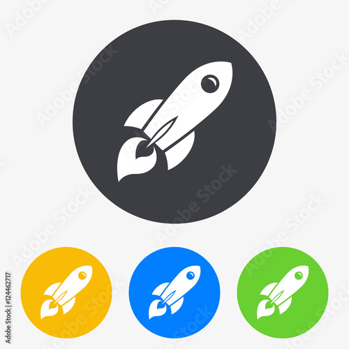Icono plano cohete espacial en circulo varios colores