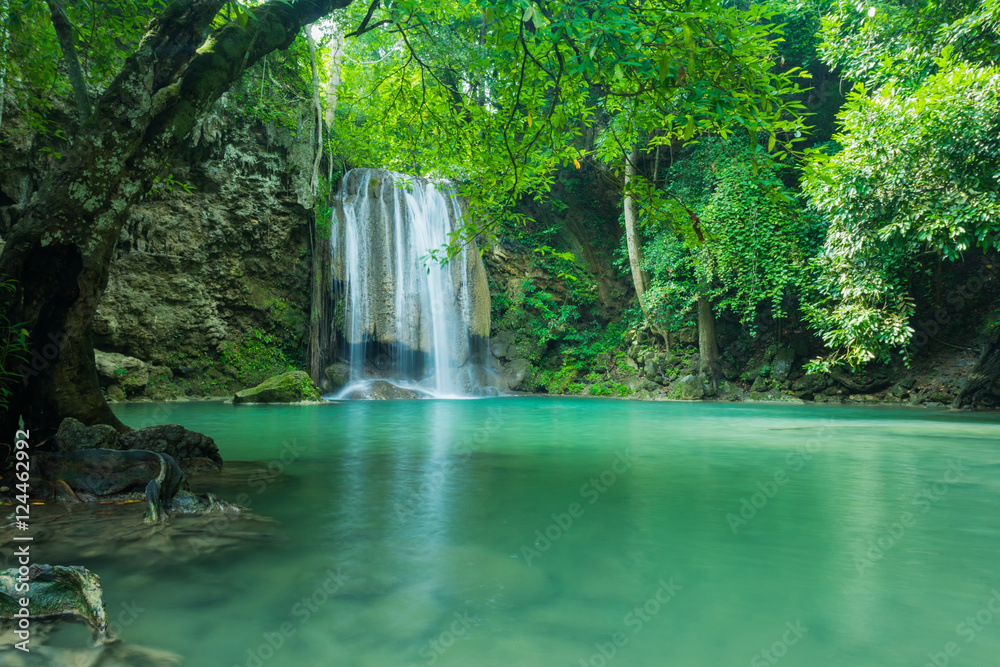 Green and clean waterfall , Erawan waterfall, Located Kanchanaburi Province , Thailand