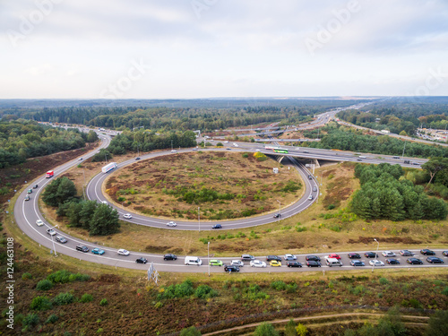 road junction in the countryside aerial view in Netherlands