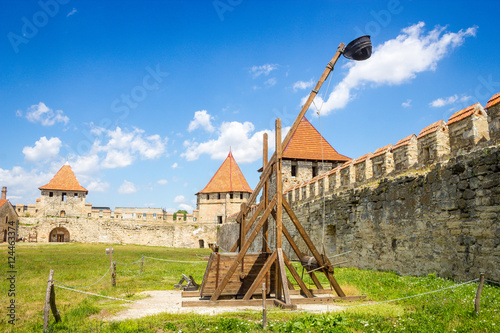 Big wooden catapult in old Tighina fortress photo