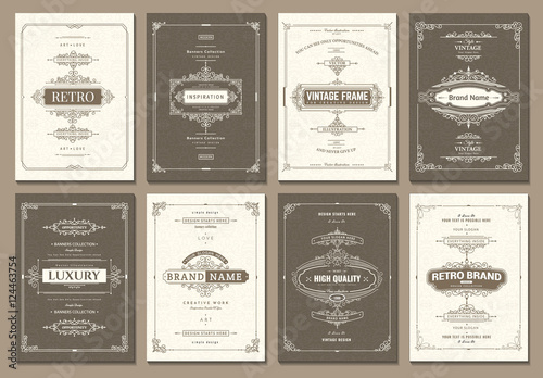 Monogram creative cards template with flourishes ornament elements. Elegant design for cafe, restaurant, heraldic, jewelry, fashion. Hand drawn elements. Curly and swirls vintage frame