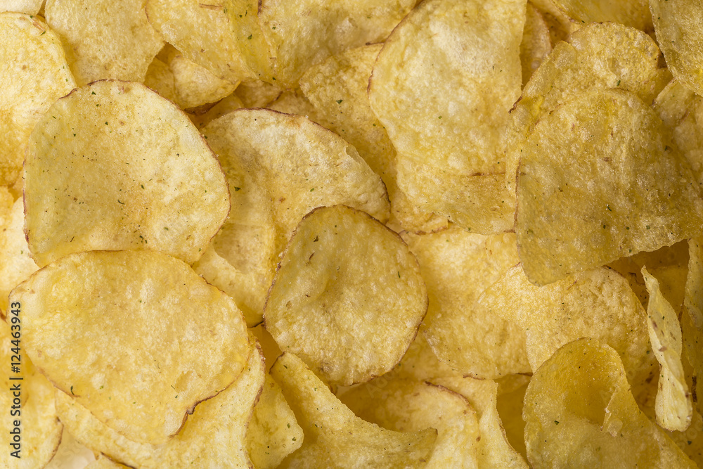 Potato chips background close-up Potato chips background close-up