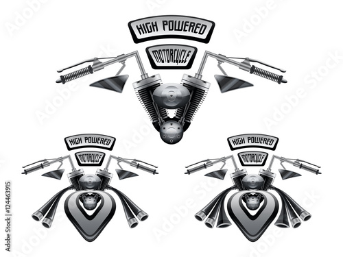 Gigantic motorcycle performance concept. 3d vector illustration.