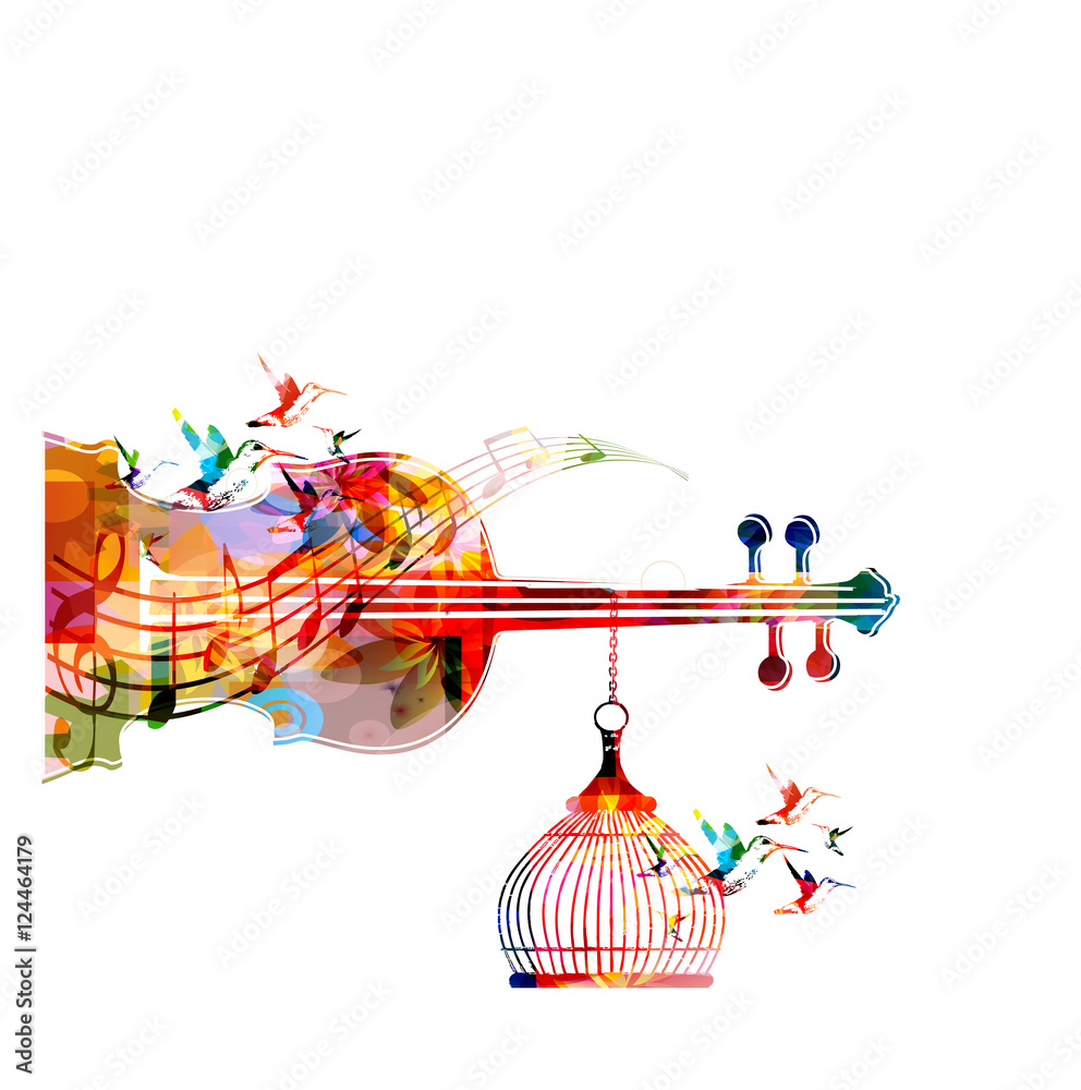 Music template vector illustration, colorful viloncello, creative music  instrument background with music notes. Musical symbols for poster,  brochure, banner, flyer, concert, music festival, music shop Stock Vector |  Adobe Stock