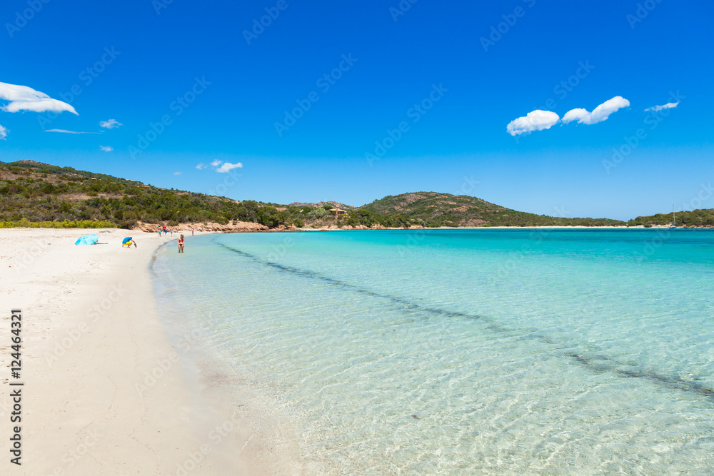Turquoise water of  Rondinara beach in Corsica Island in France