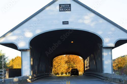Fall foliage and covered bridge, Plymouth, New Hampshire.