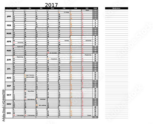 Jahreskalender 2017 - vertikal
