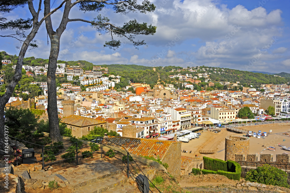 View of the Tossa de Mar bay from the medieval walled town Vila Vella.
