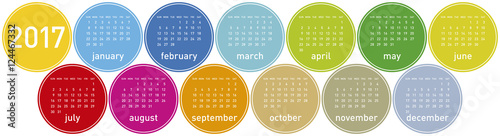 Colorful Calendar for year 2017 in a circles theme, in vector format