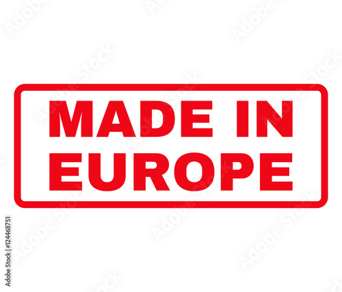 Made in Europe Rubber Stamp vector image. Stamp has rounded rectangle shape  red color  white background.