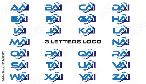 3 letters modern generic swoosh logo AAI, BAI, CAI, DAI, EAI, FAI, GAI, HAI,IAI, JAI, KAI, LAI, MAI, NAI, OAI, PAI, QAI, RAI, SAI, TAI, UAI, VAI, WAI, XAI, YAI, ZAI