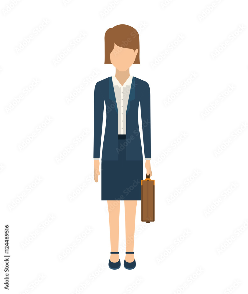 avatar female woman wearing executive clothes with business briefcase accessory over white background. vector illustration