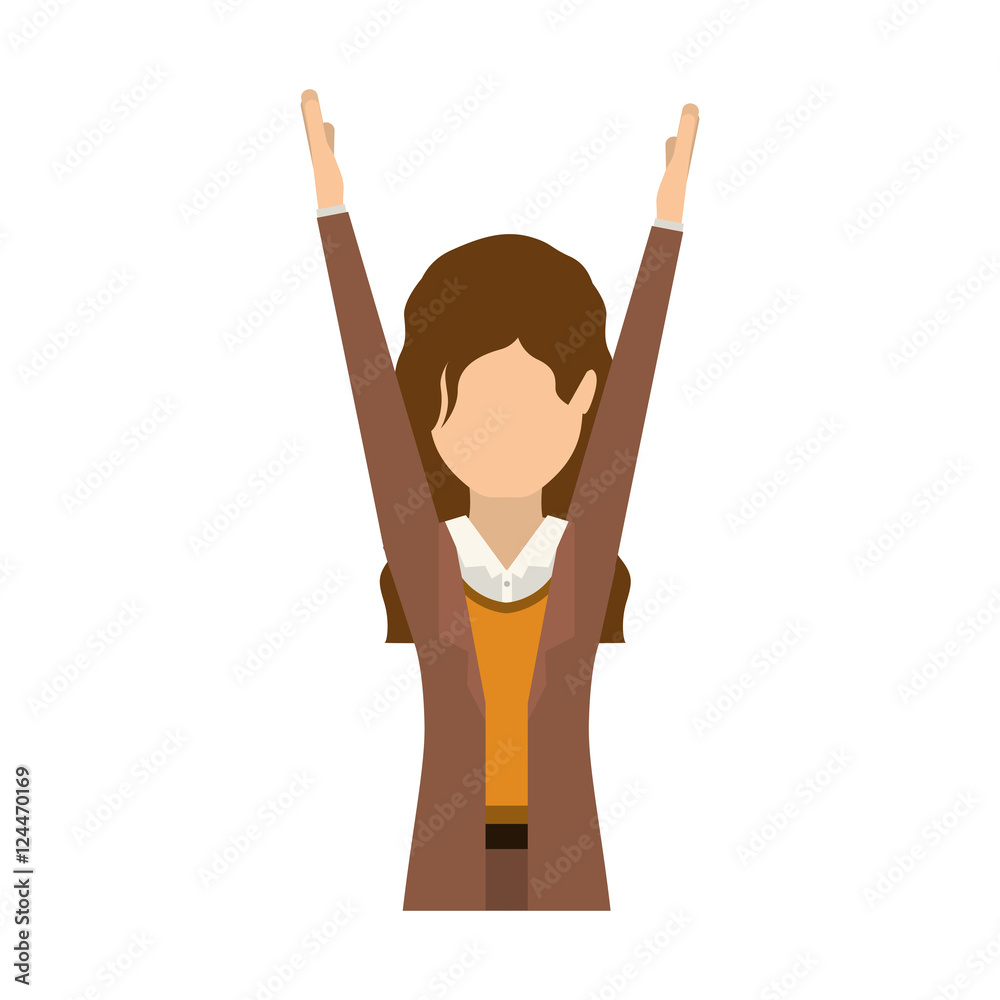avatar female woman wearing executive clothes with hand up over white background. vector illustration avatar female woman wearing executive clothes with hand up over white background. vector illustration