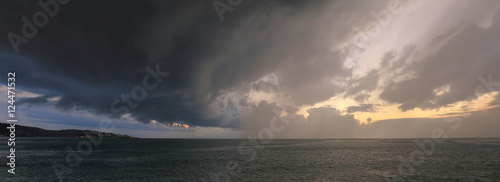 Heavy storm with dark clouds abow sea