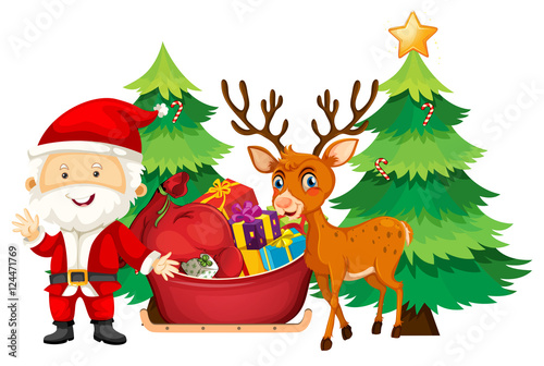 Fototapeta Naklejka Na Ścianę i Meble -  Christmas theme with Santa and reindeer