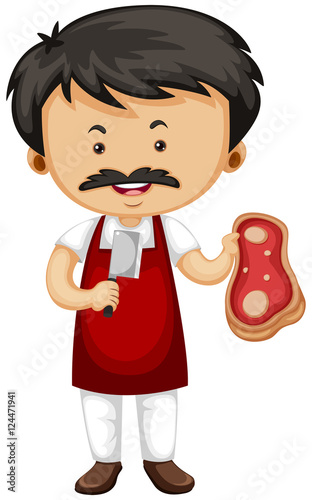 Butcher holding knife and meat