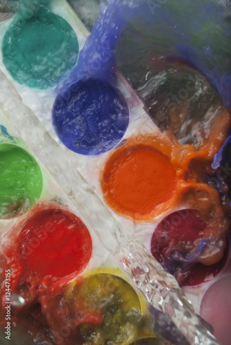 photo of color paints set splashed with water