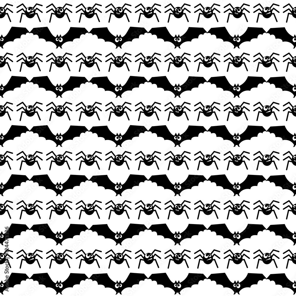 Fototapeta premium Halloween pattern with bats and spiders. Seamless halloween background. Happy Halloween concept illustration.