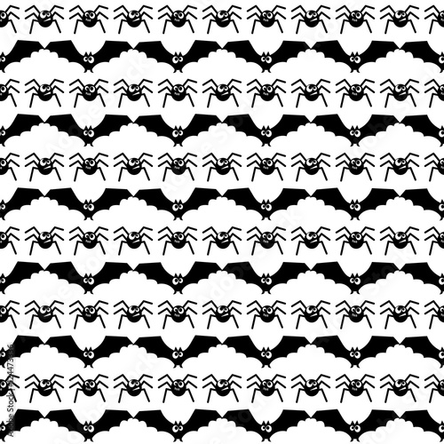 Halloween pattern with bats and spiders. Seamless halloween background. Happy Halloween concept illustration.