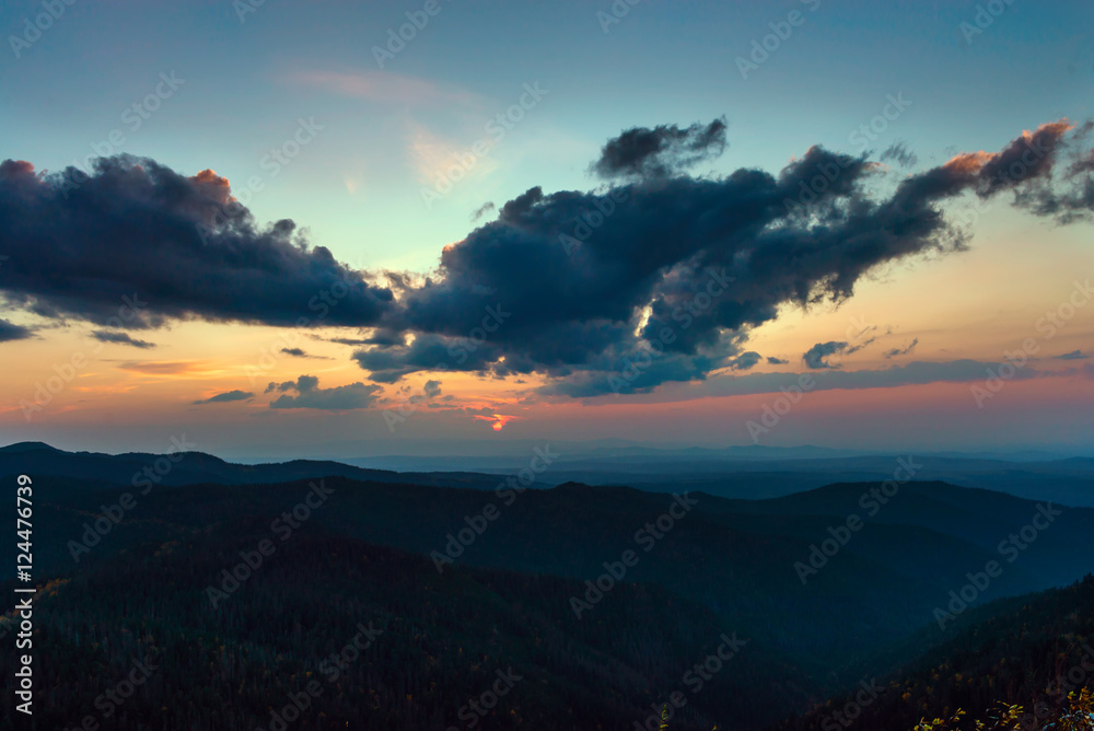 Sunset mountains Miao Chan. Russian Far East...