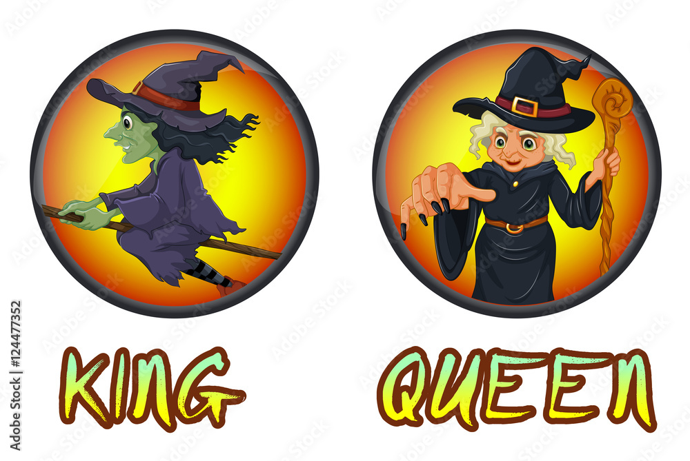 Witches on round badges