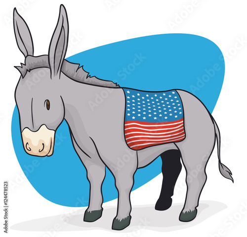 Donkey with American Flag like Saddle, Vector Illustration