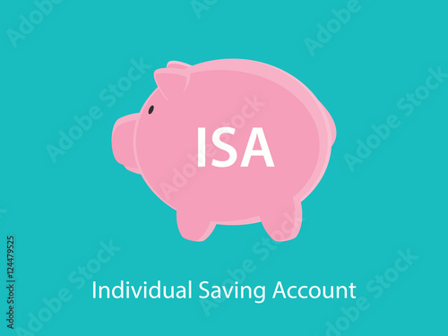 isa individual saving account concept with piggy bank and text poster photo