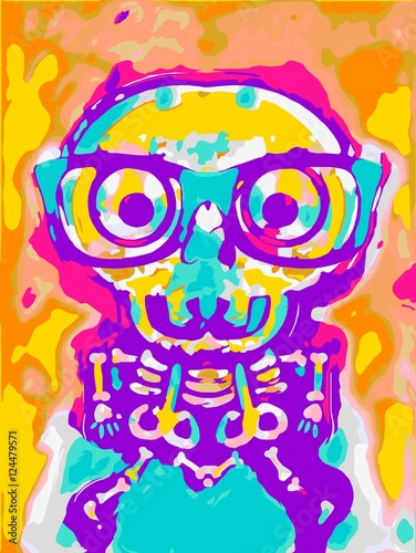 shocking skull in blue yellow pink orange and purple