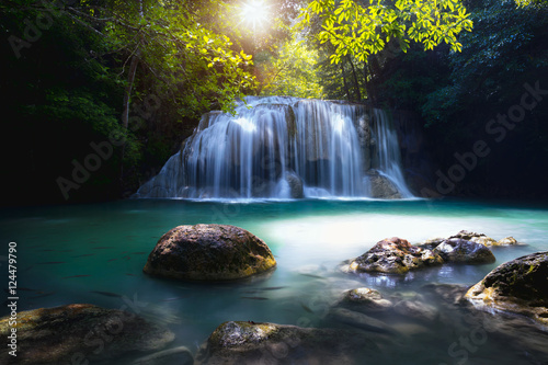 Beautiful waterfall with sunlight