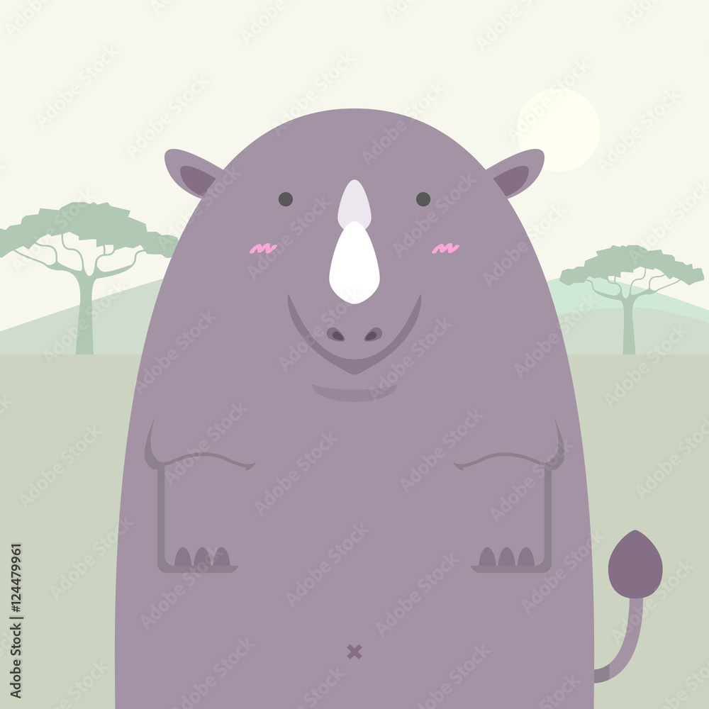 Fototapeta premium cute fat big rhino on light africa field background