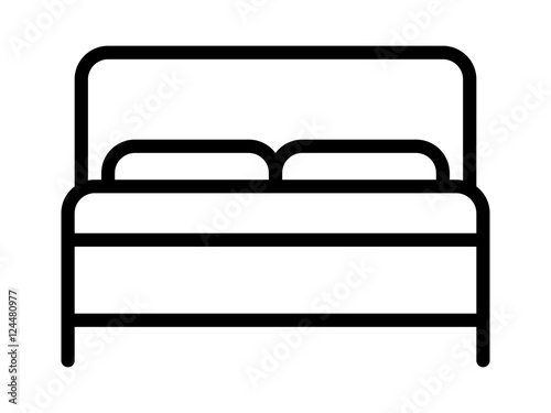 Hotel bed with mattress and pillows line art icon for apps and websites