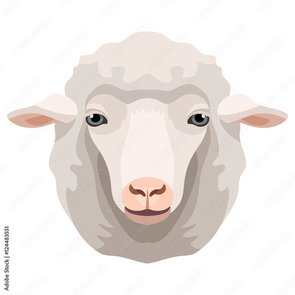 Naklejka premium Vector white sheep or ram face farm animal icon