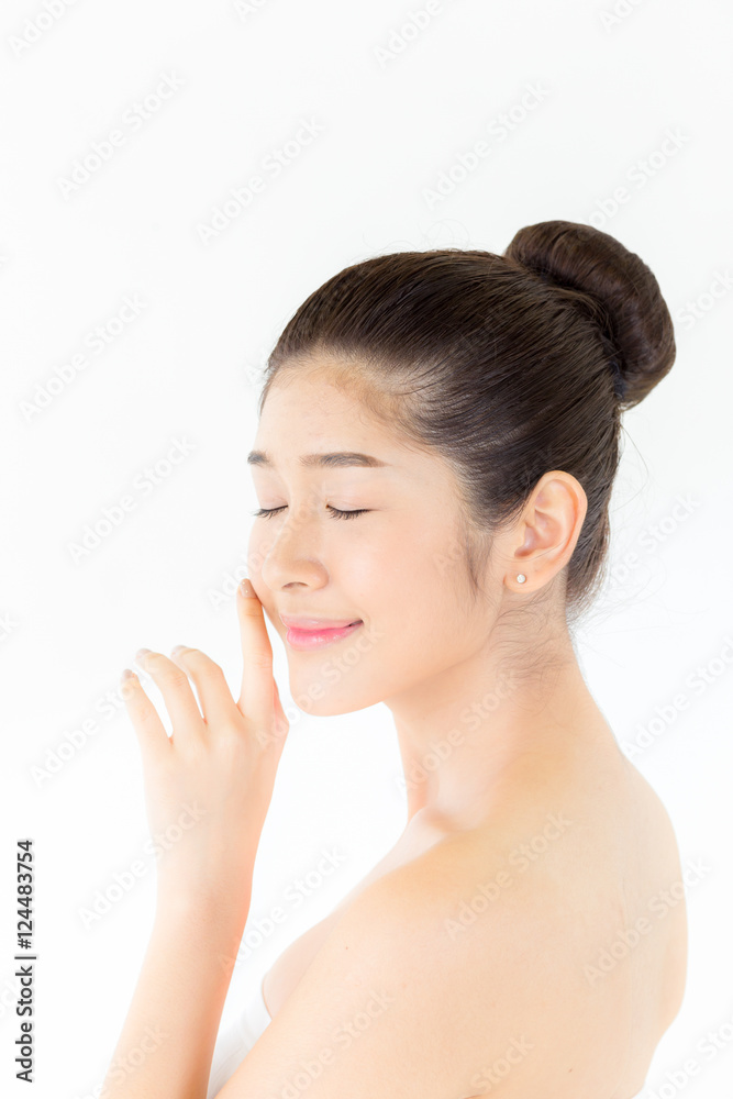Beautiful Skin care woman enjoy and relax isolated on white back Beautiful Skin care woman enjoy and relax isolated on white back