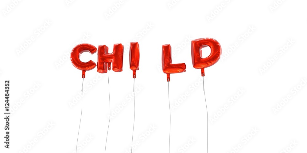 CHILD - word made from red foil balloons - 3D rendered. Can be used for an online banner ad or a print postcard. CHILD - word made from red foil balloons - 3D rendered. Can be used for an online banner ad or a print postcard.