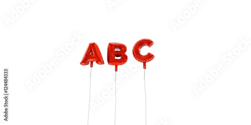 ABC - word made from red foil balloons - 3D rendered. Can be used for an online banner ad or a print postcard.