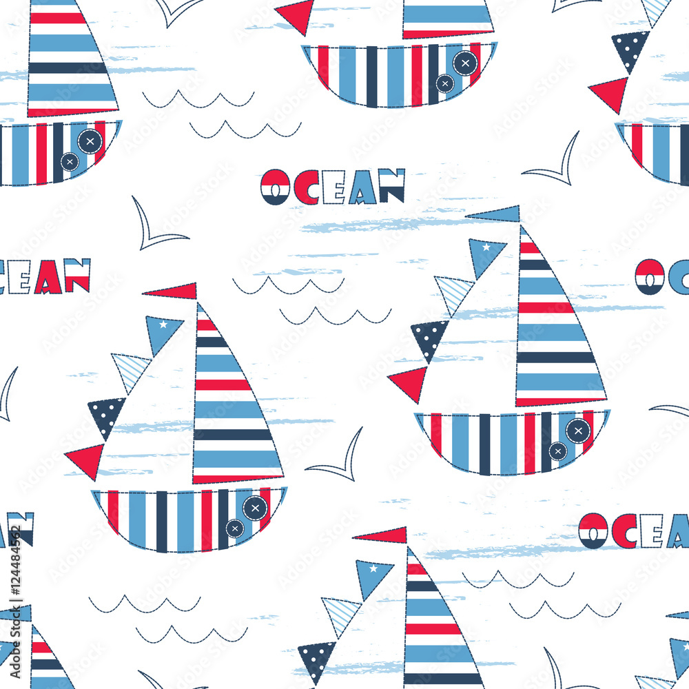 Fototapeta premium Vector illustration with cute sailing ship for kids design