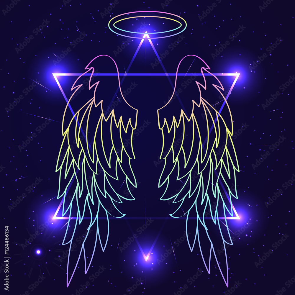 Magic background with angel wings. Wings over night sky backgrou Stock  Vector | Adobe Stock