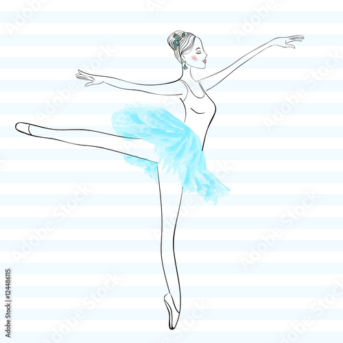 Cute young ballerina dancing on pointe, ballet shoes in flower t