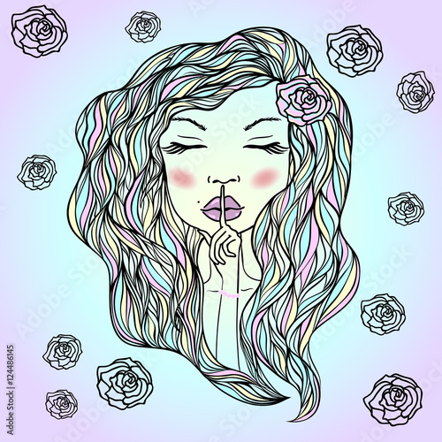 Portrait of a beautiful young woman with flowers in her hair hol