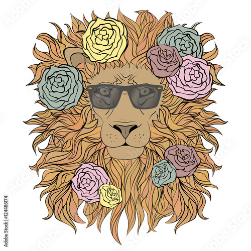 Hipster lion character portrait. Vector