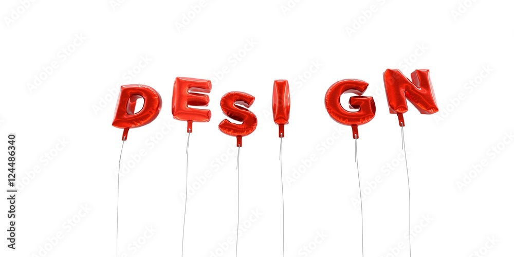 DESIGN - word made from red foil balloons - 3D rendered. Can be used for an online banner ad or a print postcard. DESIGN - word made from red foil balloons - 3D rendered. Can be used for an online banner ad or a print postcard.