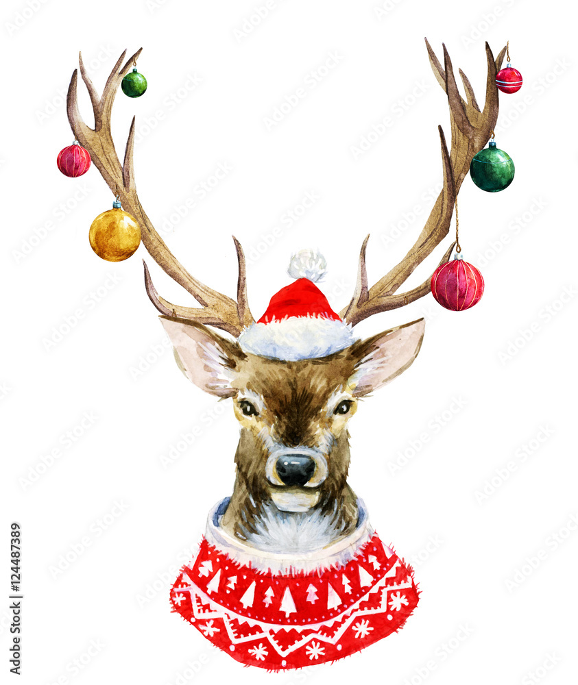 Obraz Akwarela Boże Narodzenie jelenie
